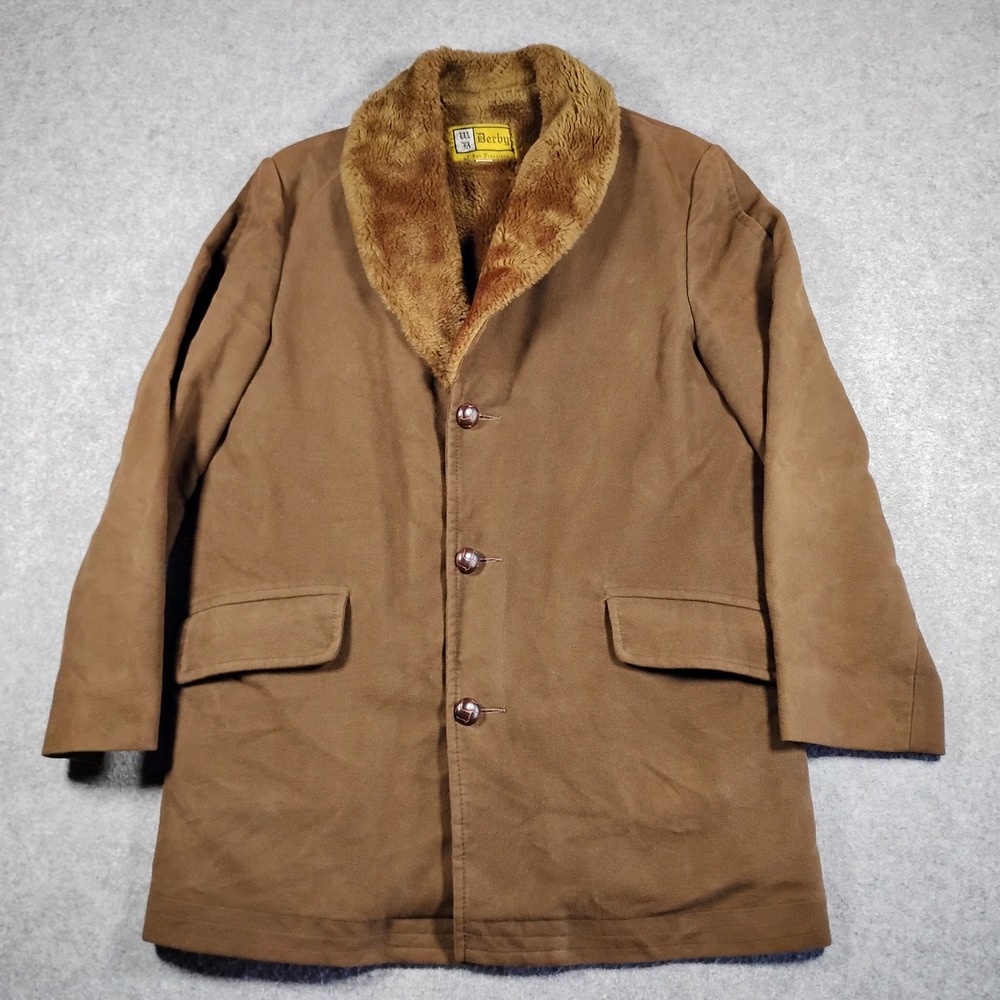 Derby‎ of San Francisco Mens Brown Faux Suede Sherpa Lined Shawl Collar Coat 40
